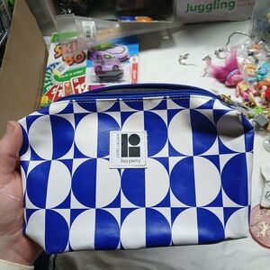 Lisa Perry Blue and White Geometric Pouch
